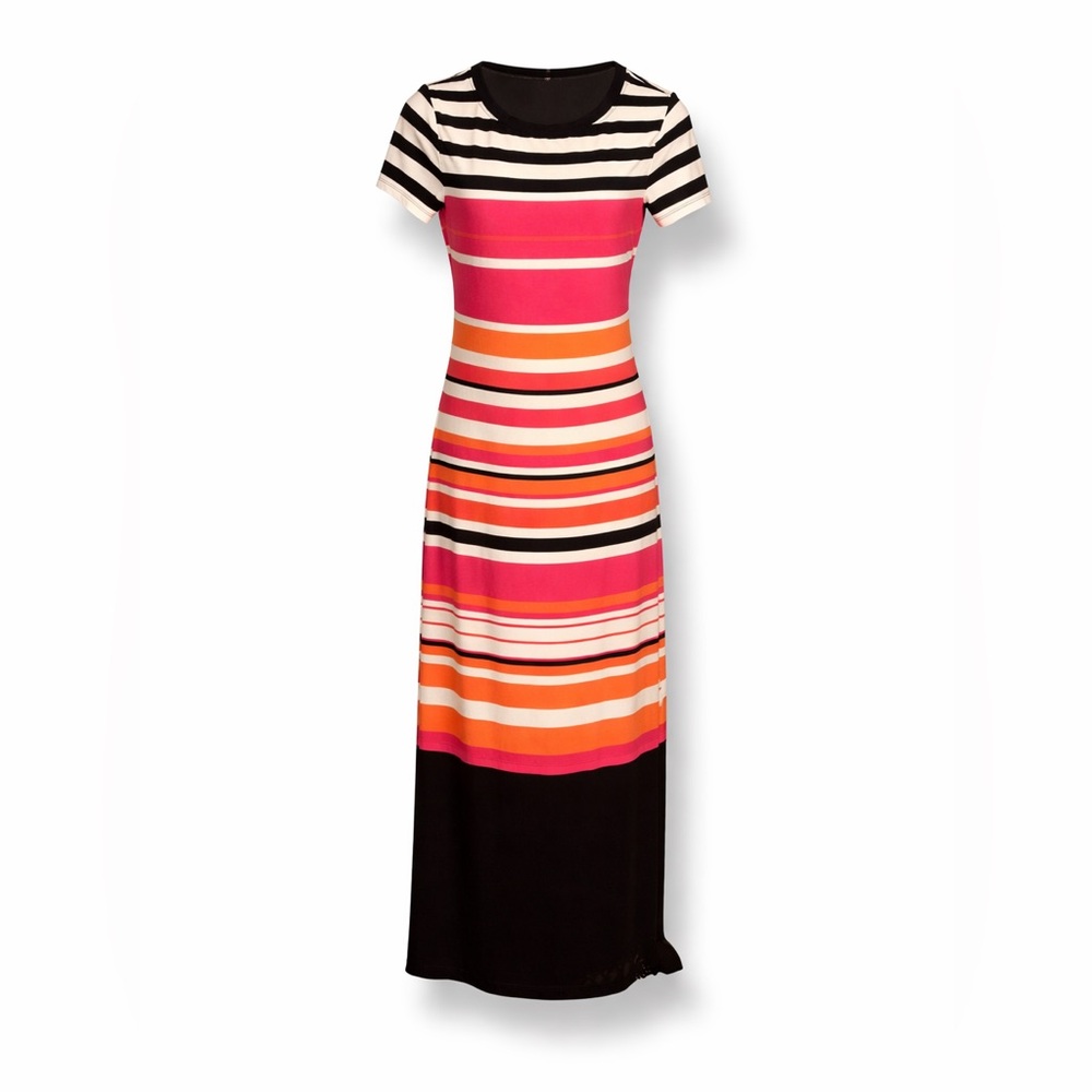 Calvin Klein Striped Multicolor Short Sleeve Maxi Dress - Picture 3 of 9